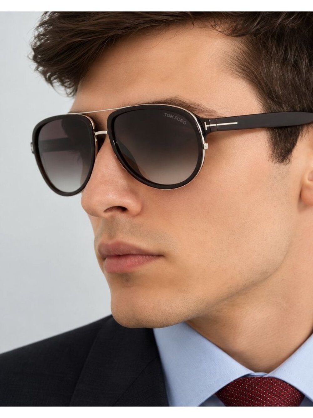 Tom Ford Geoffrey FT0779 48B Sunglasses Brown Aviator Frame, Smoke Lenses